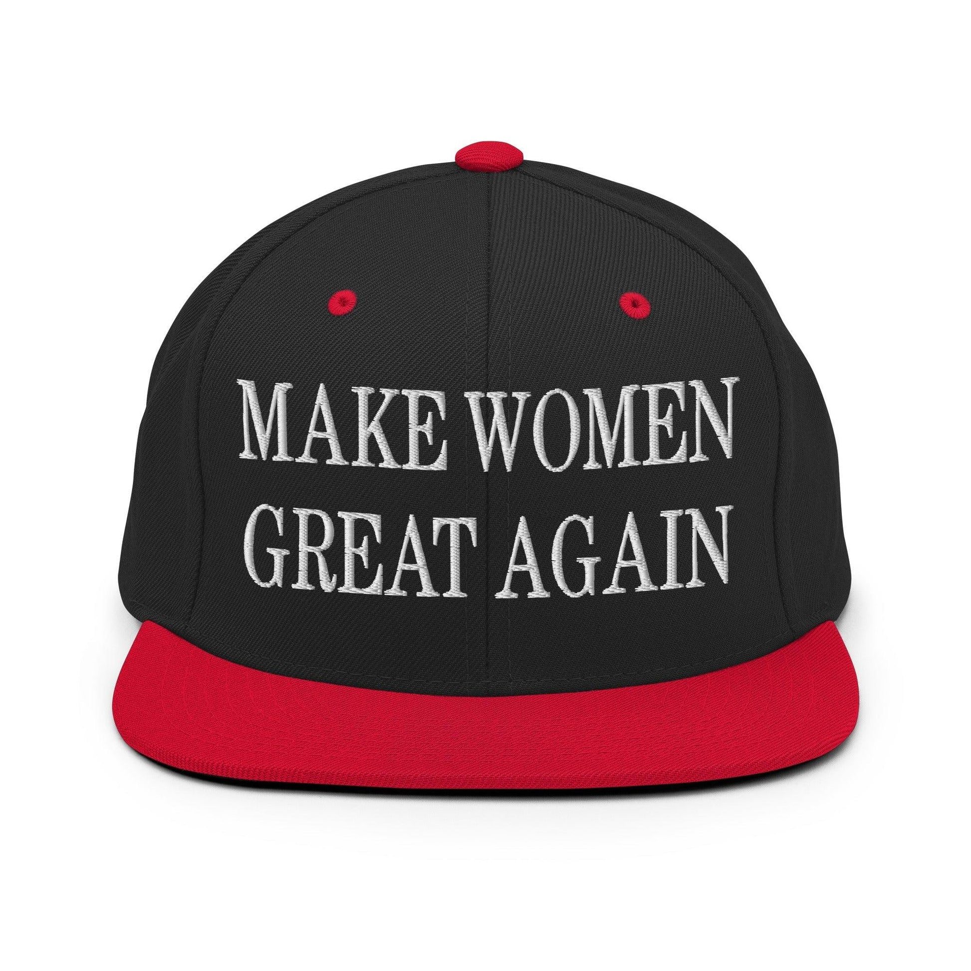 Make Women Great Again Embroidered Flat Bill Brim Snapback Hat - Black/ Red