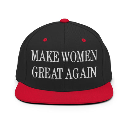 Make Women Great Again Embroidered Flat Bill Brim Snapback Hat - Black/ Red