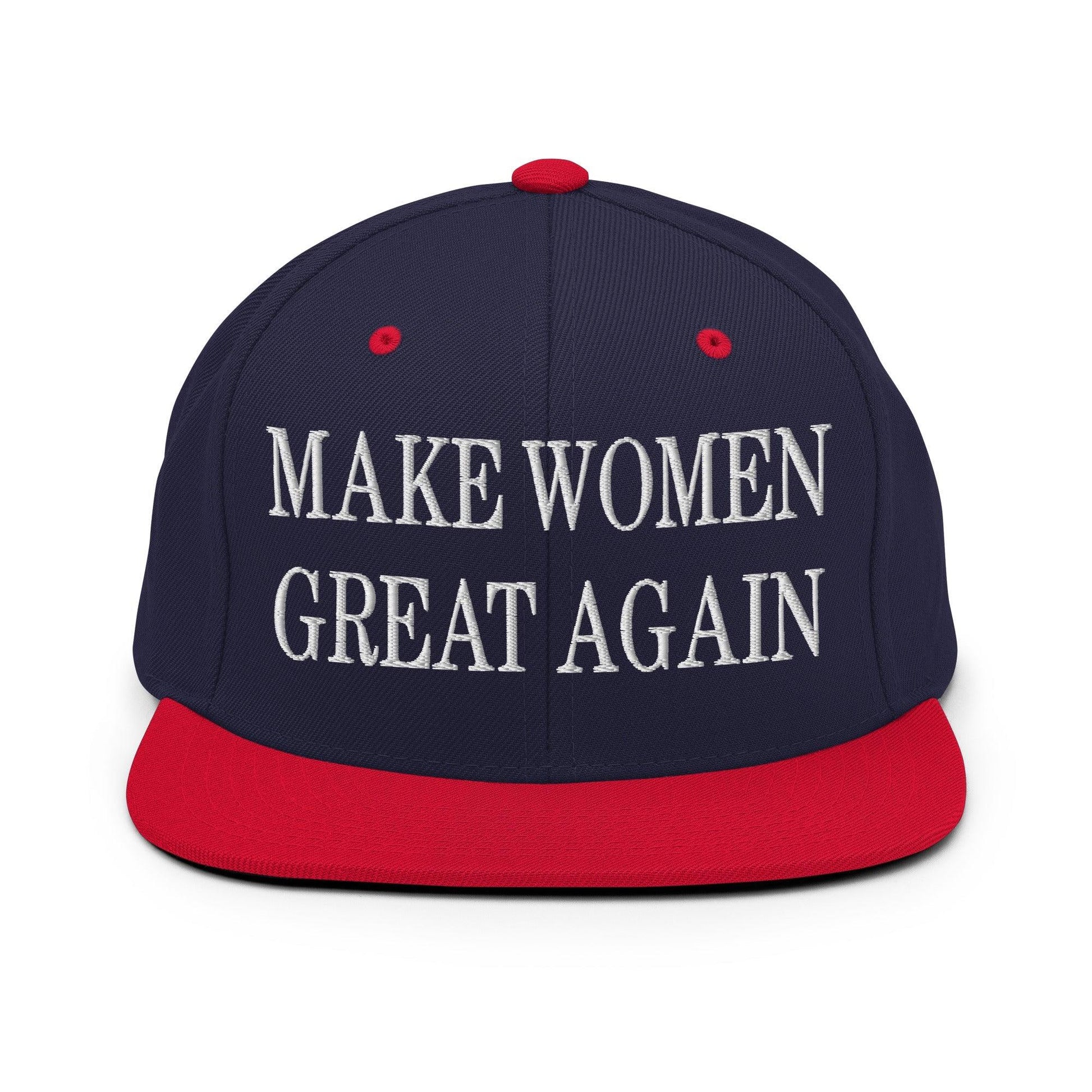 Make Women Great Again Embroidered Flat Bill Brim Snapback Hat - Navy/ Red