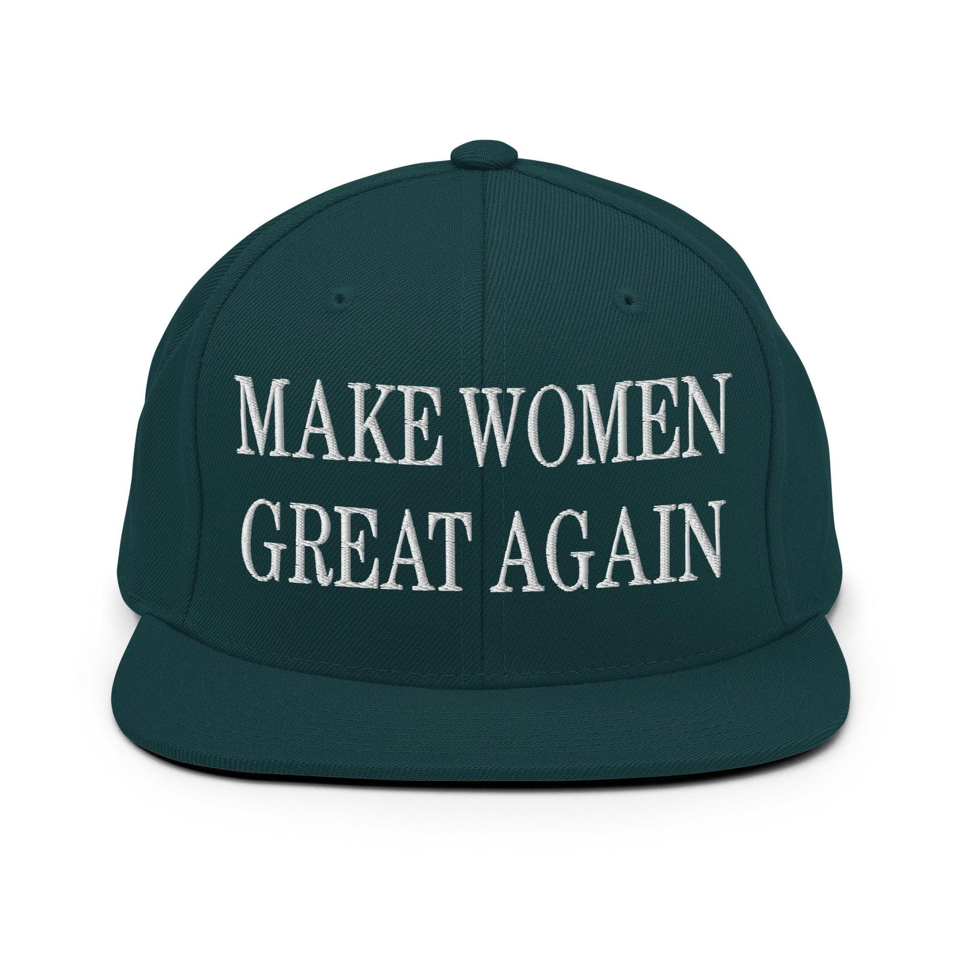 Make Women Great Again Embroidered Flat Bill Brim Snapback Hat - Spruce