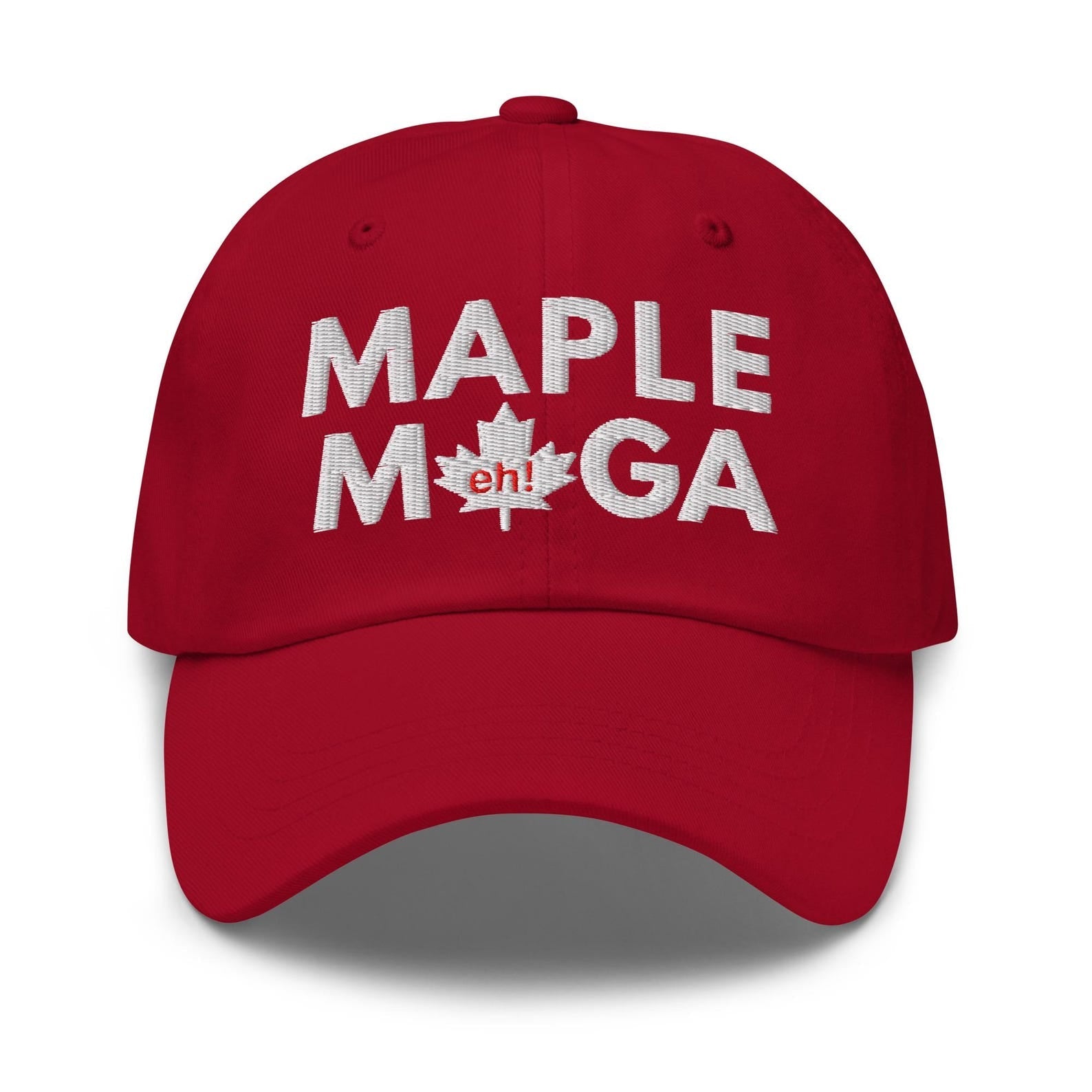 Red Maple MAGA embroidered dad hat featuring bold text, perfect for casual wear