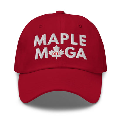 Red Maple MAGA embroidered dad hat featuring bold text, perfect for casual wear