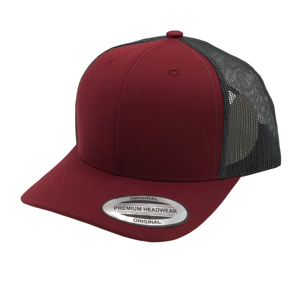 GNV-6606T - Premium Trucker Mesh Cap - Maroon Dark Grey / ONE SIZE - CAPS