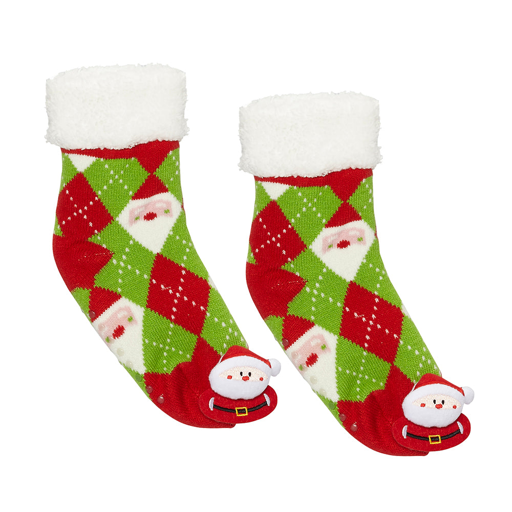 Christmas-themed slipper socks featuring Messy Moose Polar Fleece Socks Santa design