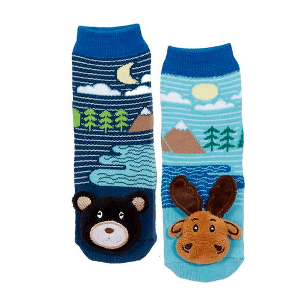 Messy Moose Socks Moose and Black Bear 6 Pack - Baby / Blue - Socks