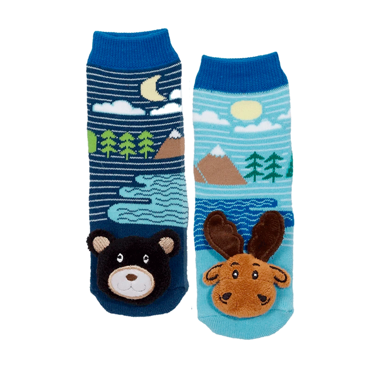 Messy Moose Socks Moose and Black Bear 6 Pack - Baby / Blue - Socks