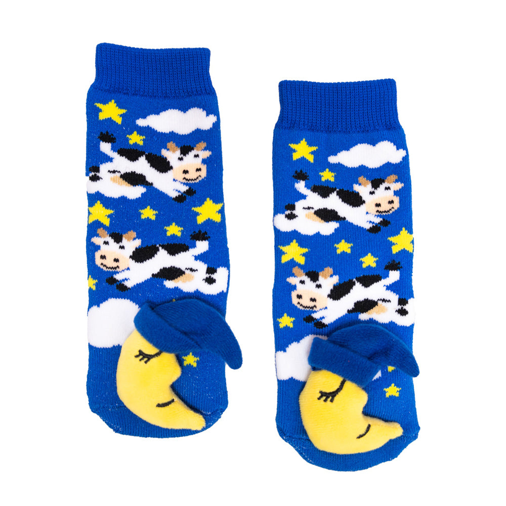 Messy Moose Socks Baby Cow Jumped Over the Moon 6 Pack - Blue
