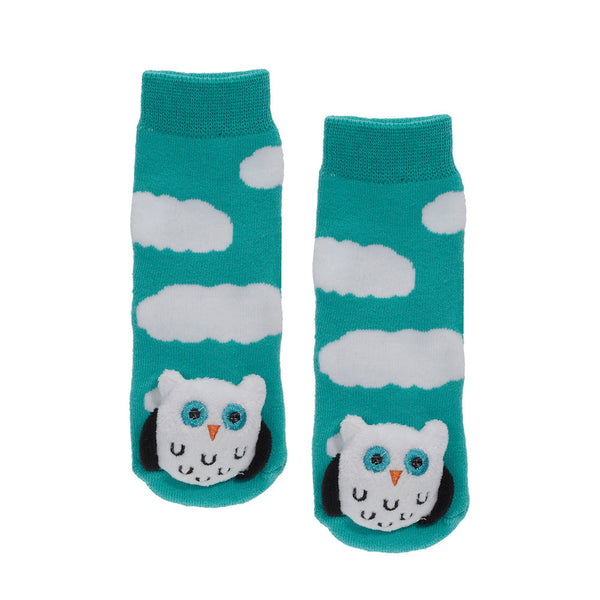 Messy Moose Socks Blue and White Owl 6 Pack - Baby / Turquoise - Socks