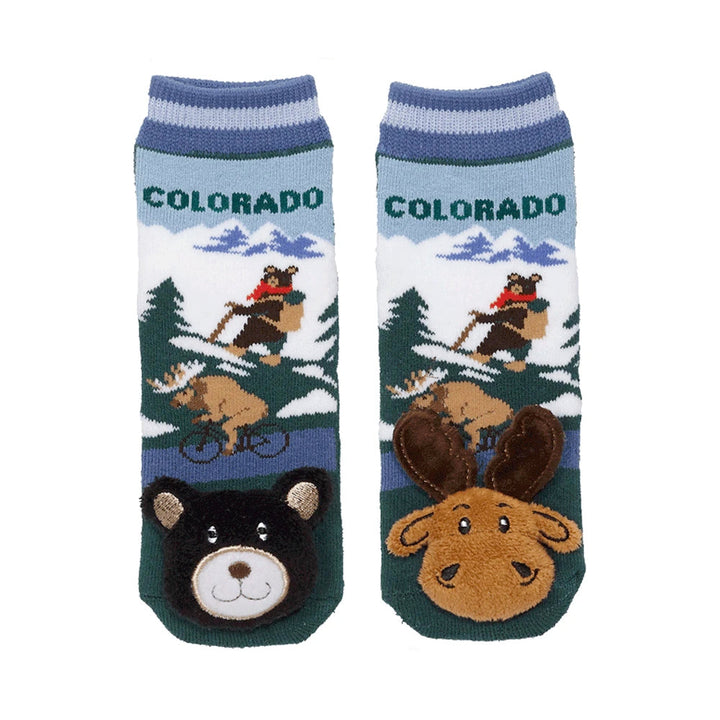 Messy Moose Socks Colorado Moose and Black Bear 6 Pack - Baby / Blue - Socks