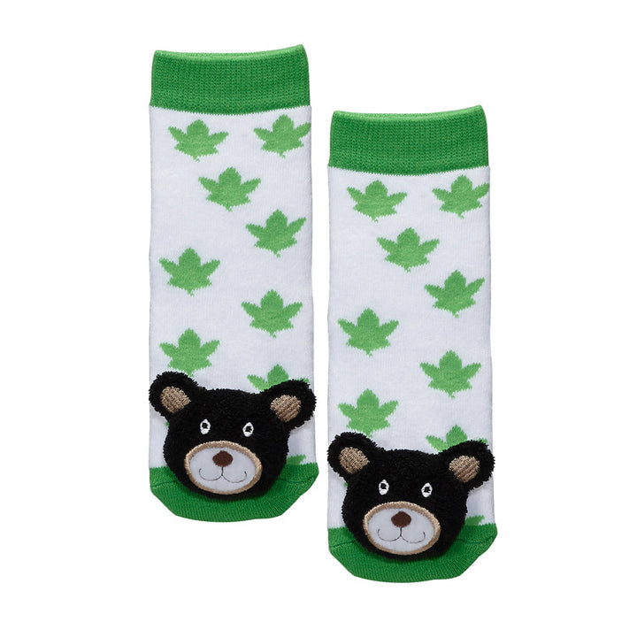 Messy Moose Socks Green Leaf Black Bear 6 Pack - Baby / White - Socks