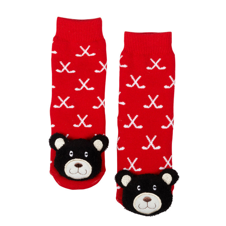 Messy Moose Socks Hockey Stick Black Bear 6 Pack - Baby / Red - Socks