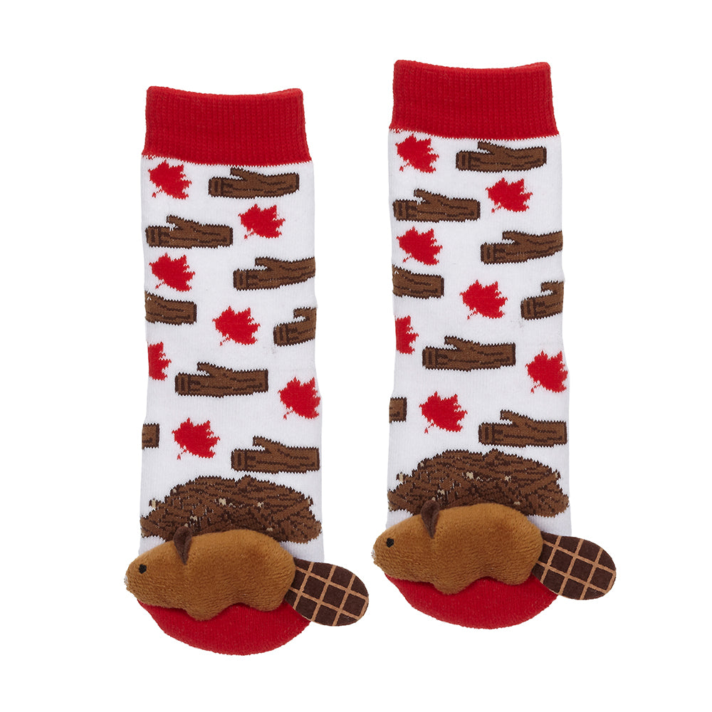 Messy Moose Socks Maple Leaf Beaver 6 Pack - Baby / White