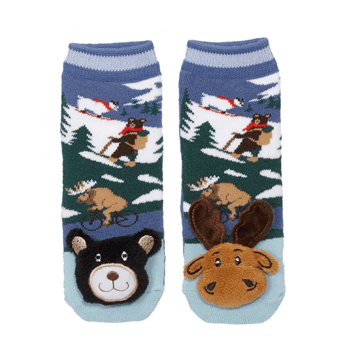 Messy Moose Socks Mismatch Mountain Moose and Black Bear 6 Pack - Baby / Blue - Socks