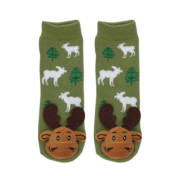 Messy Moose Socks Pine Tree Moose 6 Pack - Baby / Olive - Socks