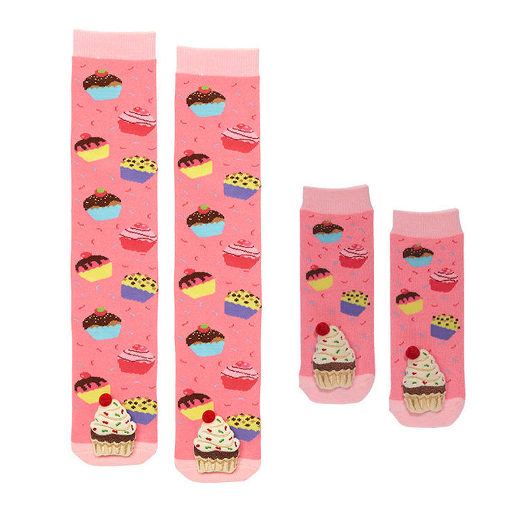 Messy Moose Socks Pink Cupcake Toddler Socks 6 Pack - Mommy & Me Set - Socks