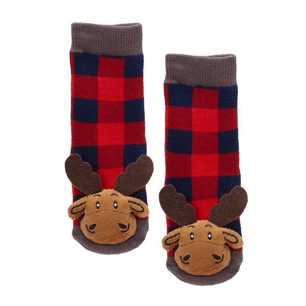 Messy Moose Socks Plaid Moose 6 Pack - Baby / Red - Socks