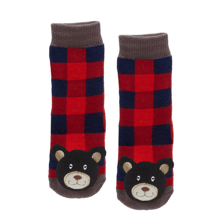 Messy Moose Socks Plaid Black Bear 6 Pack - Baby / Red - Socks