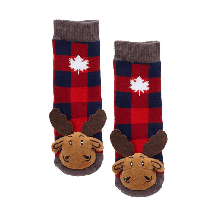 Messy Moose Socks Plaid Moose with Maple Leaf 6 Pack - Baby / Red - Socks