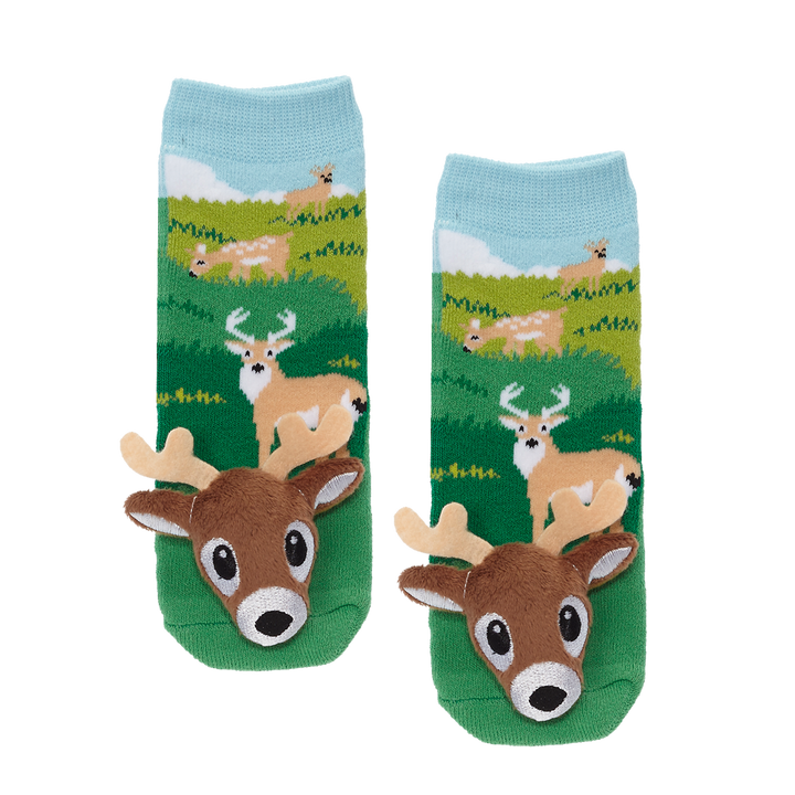 Messy Moose Socks White Tail Deer 6 Pack - Baby / Green - Socks