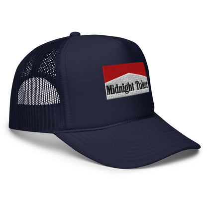 Navy blue Midnight Toker Embroidered Foam Trucker Hat for casual style