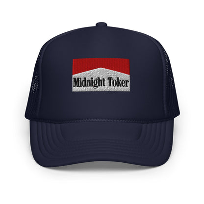 Navy blue Midnight Toker Embroidered Foam Trucker Hat for stylish casual wear