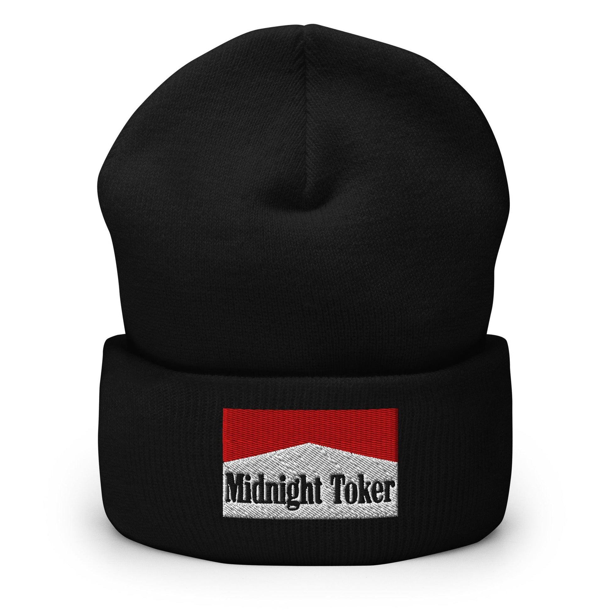 Midnight Toker Embroidered Knit Cuffed Beanie - Black
