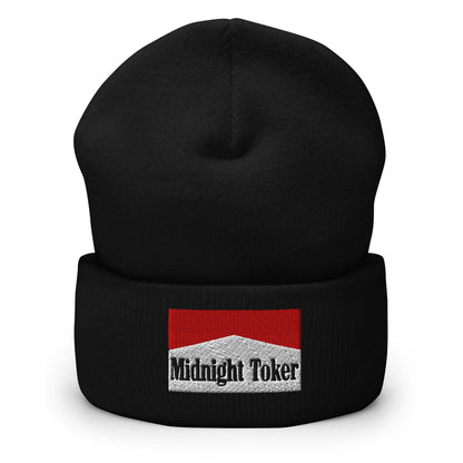 Midnight Toker Embroidered Knit Cuffed Beanie - Black