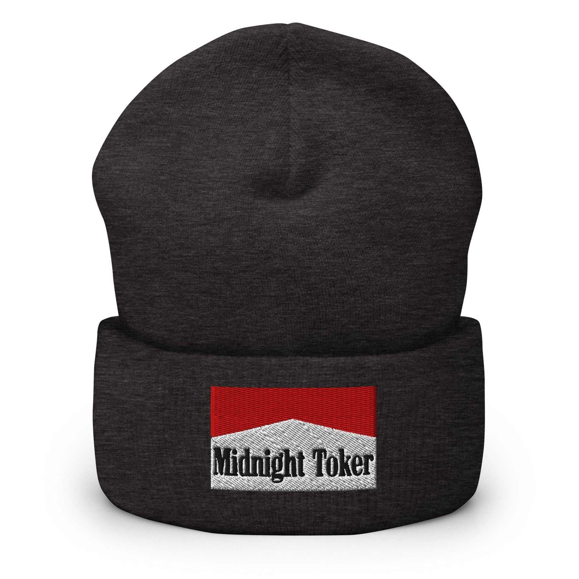 Midnight Toker Embroidered Knit Cuffed Beanie - Dark Grey