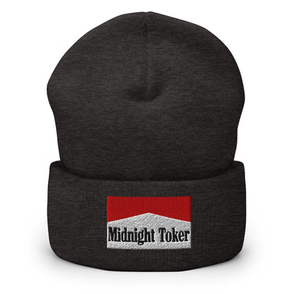 Midnight Toker Embroidered Knit Cuffed Beanie - Dark Grey
