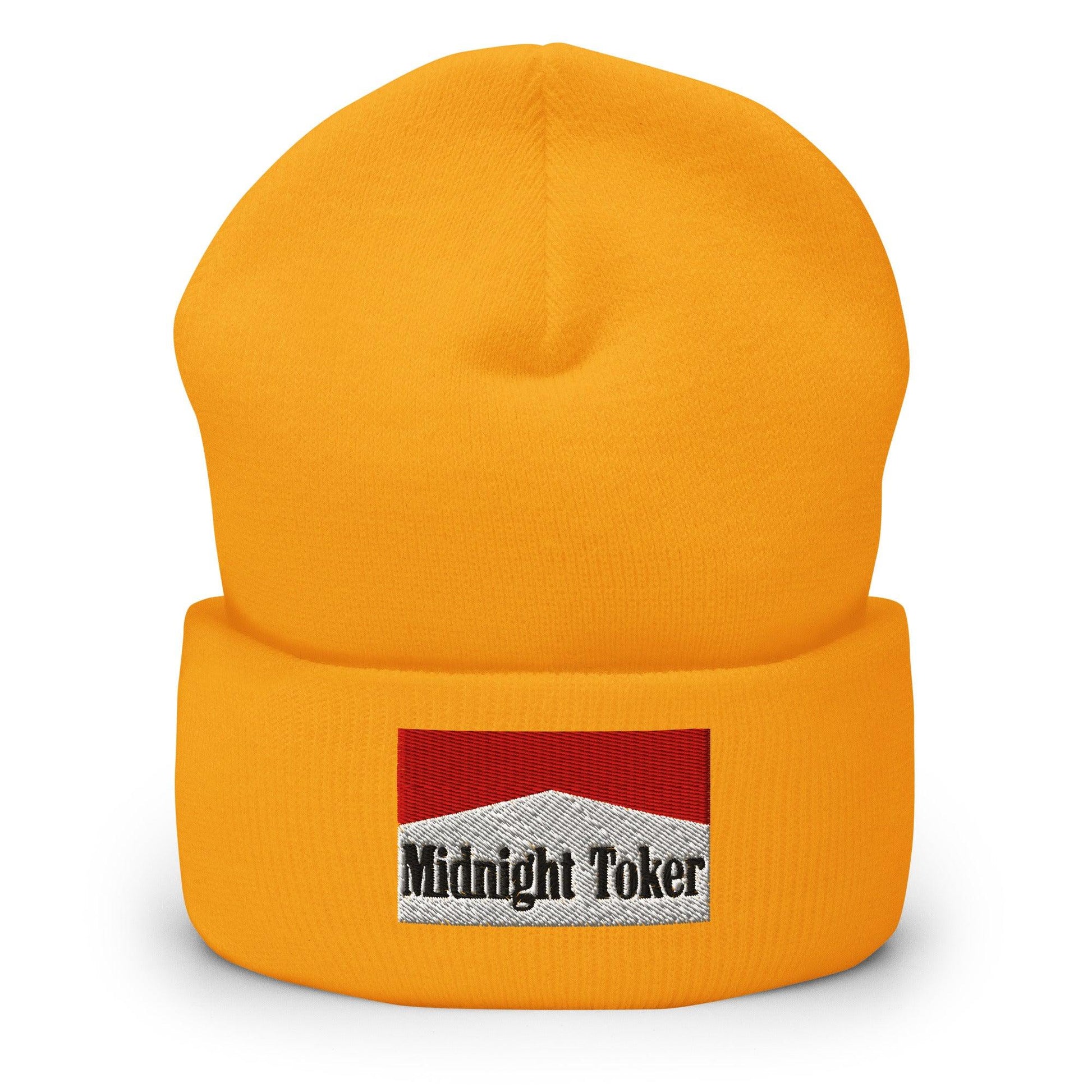Midnight Toker Embroidered Knit Cuffed Beanie - Gold