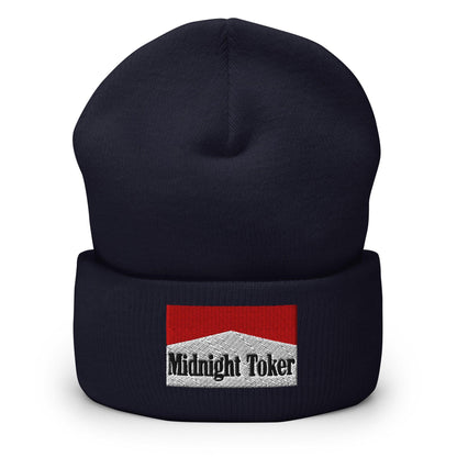 Midnight Toker Embroidered Knit Cuffed Beanie - Navy