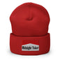 Midnight Toker Embroidered Knit Cuffed Beanie - Red