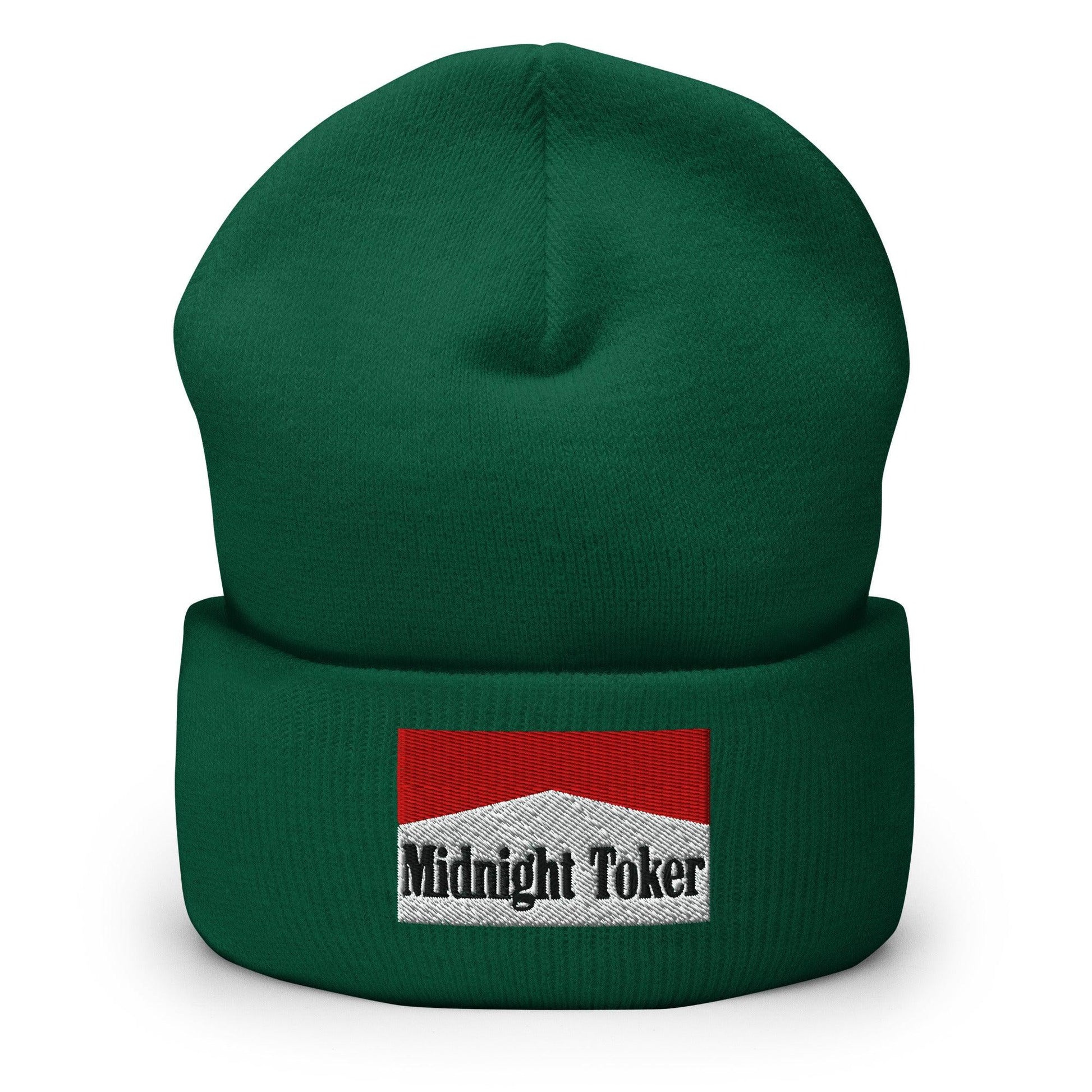 Midnight Toker Embroidered Knit Cuffed Beanie - Spruce