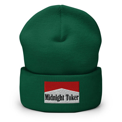 Midnight Toker Embroidered Knit Cuffed Beanie - Spruce