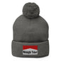 Midnight Toker Embroidered Knit Pom Beanie - Dark Heather Grey
