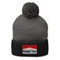 Midnight Toker Embroidered Knit Pom Beanie - Dark Heather Grey/ Black
