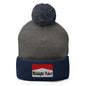 Midnight Toker Embroidered Knit Pom Beanie - Dark Heather Grey/ Navy