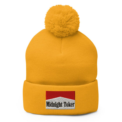 Midnight Toker Embroidered Knit Pom Beanie - Gold