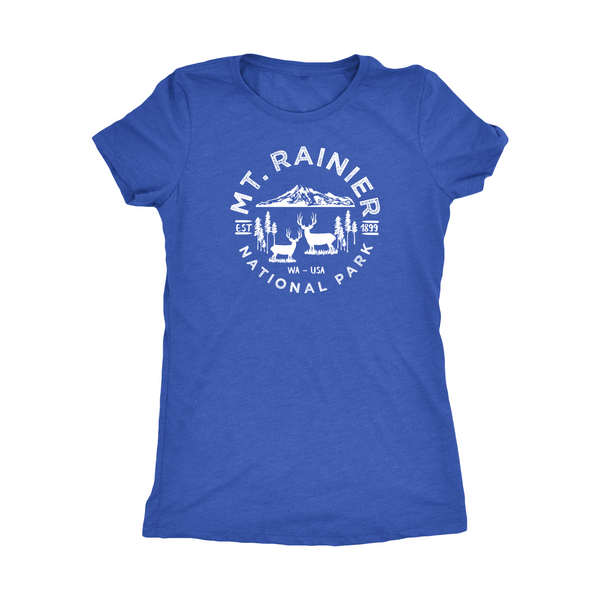 Mt Rainier National Park Women’s T shirt - Vintage Royal / S - womens