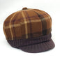 Newsboy Hat - Plaid Pattern Brown with Knitted Visor - OSFA