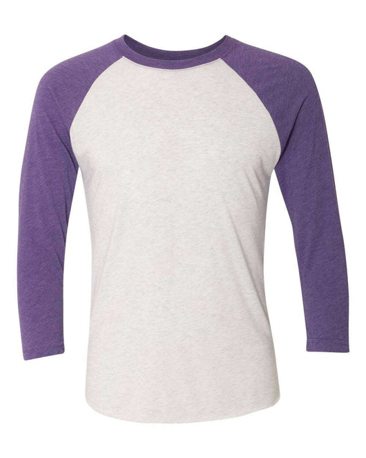 Next Level Triblend Three-Quarter Raglan T-Shirt 6051 - Purple Rush Sleeves/ Heather White Body / XS - T-Shirt