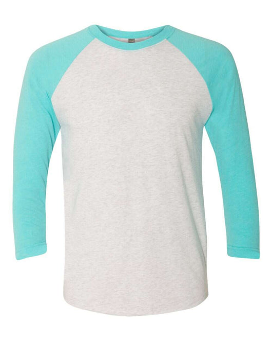 Next Level Triblend Three-Quarter Raglan T-Shirt 6051 - Tahiti Blue Sleeves/ Heather White Body / XS - T-Shirt