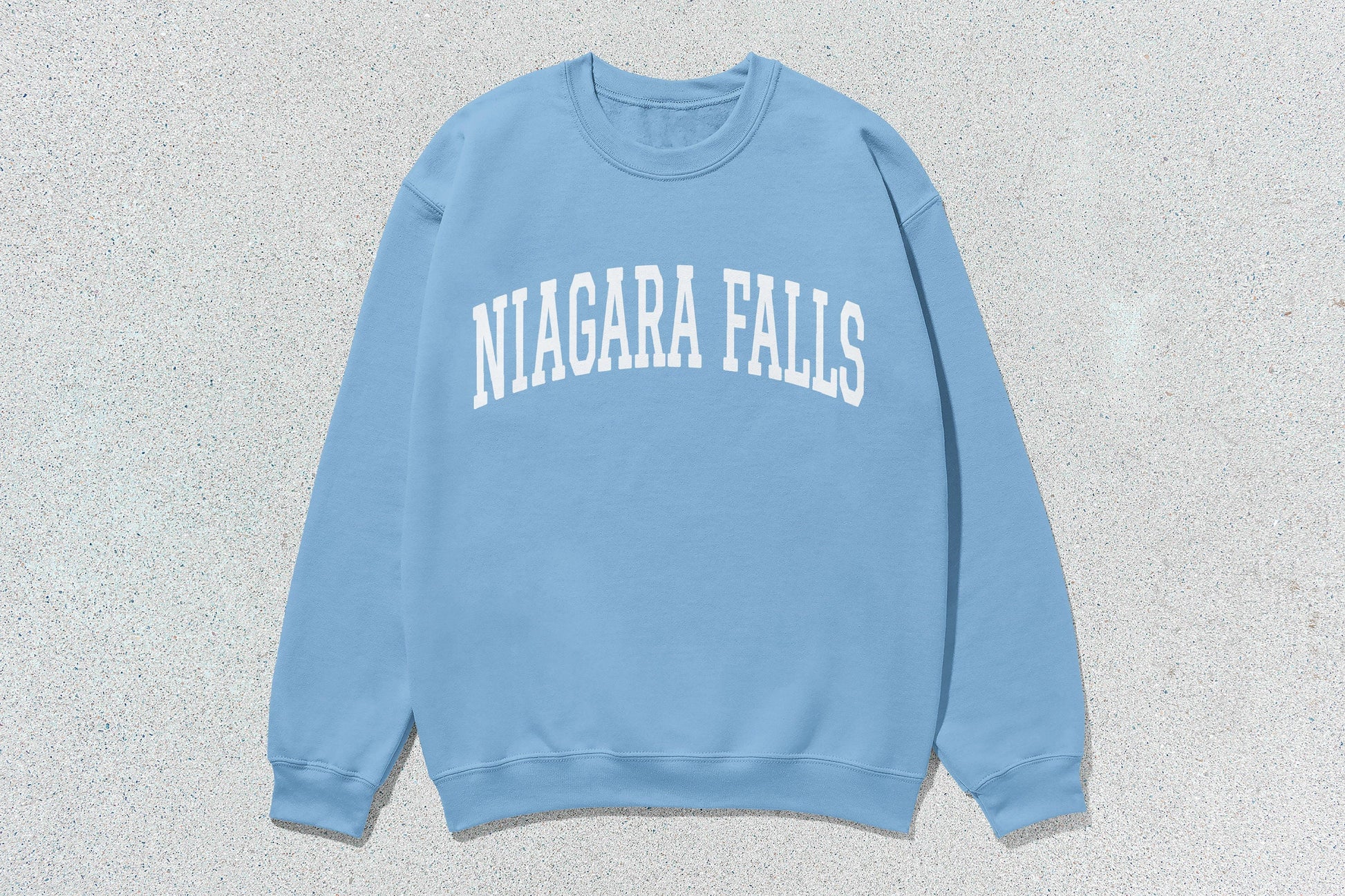 Light blue Niagara Falls sweatshirt in custom apparel with screen printing detail