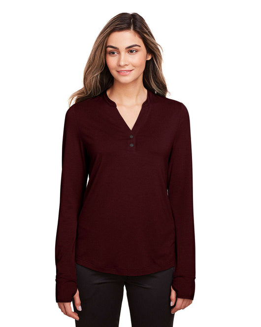 North End Ladies’ Jaq Snap-Up Stretch Performance Pullover NE400W - BURGUNDY / XS - Shirts & Tops
