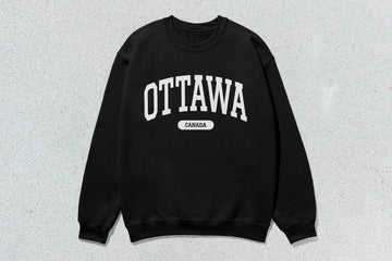 Black Ottawa unisex heavy blend crewneck sweatshirt with screen printing for a stylish look