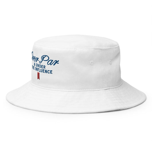 Over Par and Under the Influence Golf Bucket Hat - White