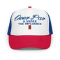 Over Par and Under the Influence Embroidered Foam Trucker Hat - White / Royal / Red