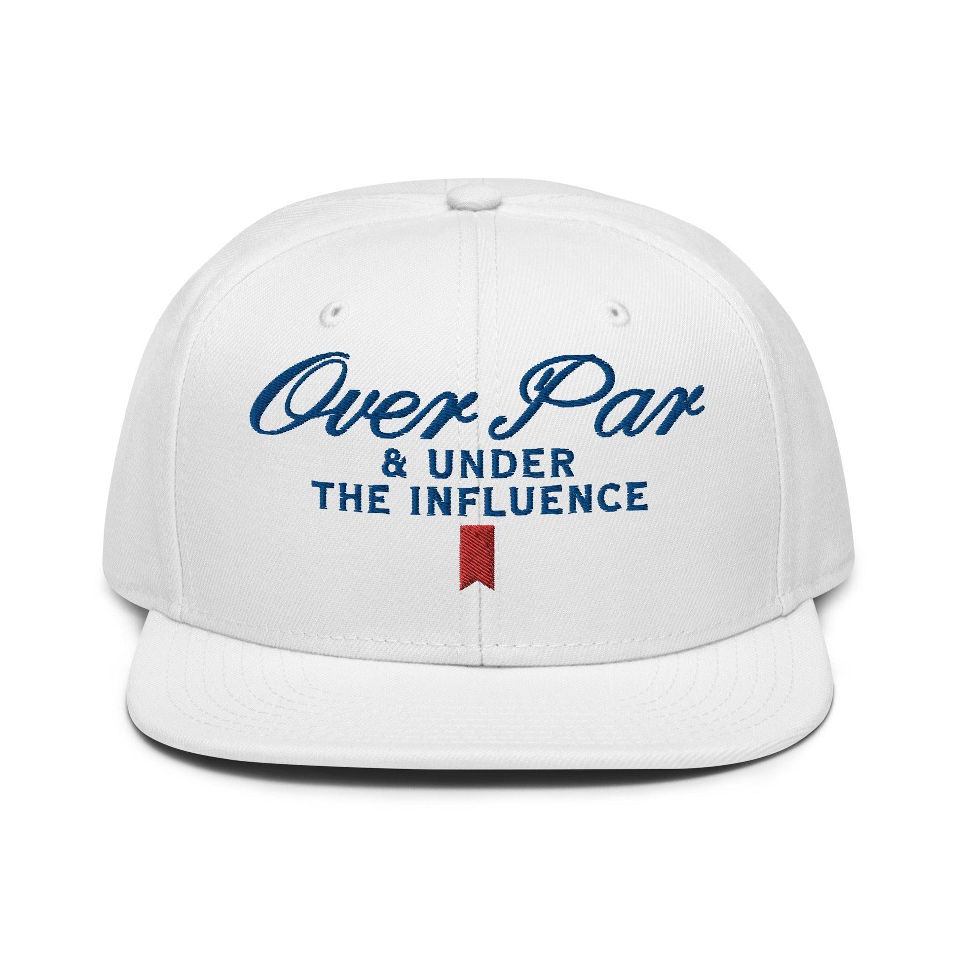 Over Par and Under the Influence Flat Bill Brim Snapback Hat - White - Headwear