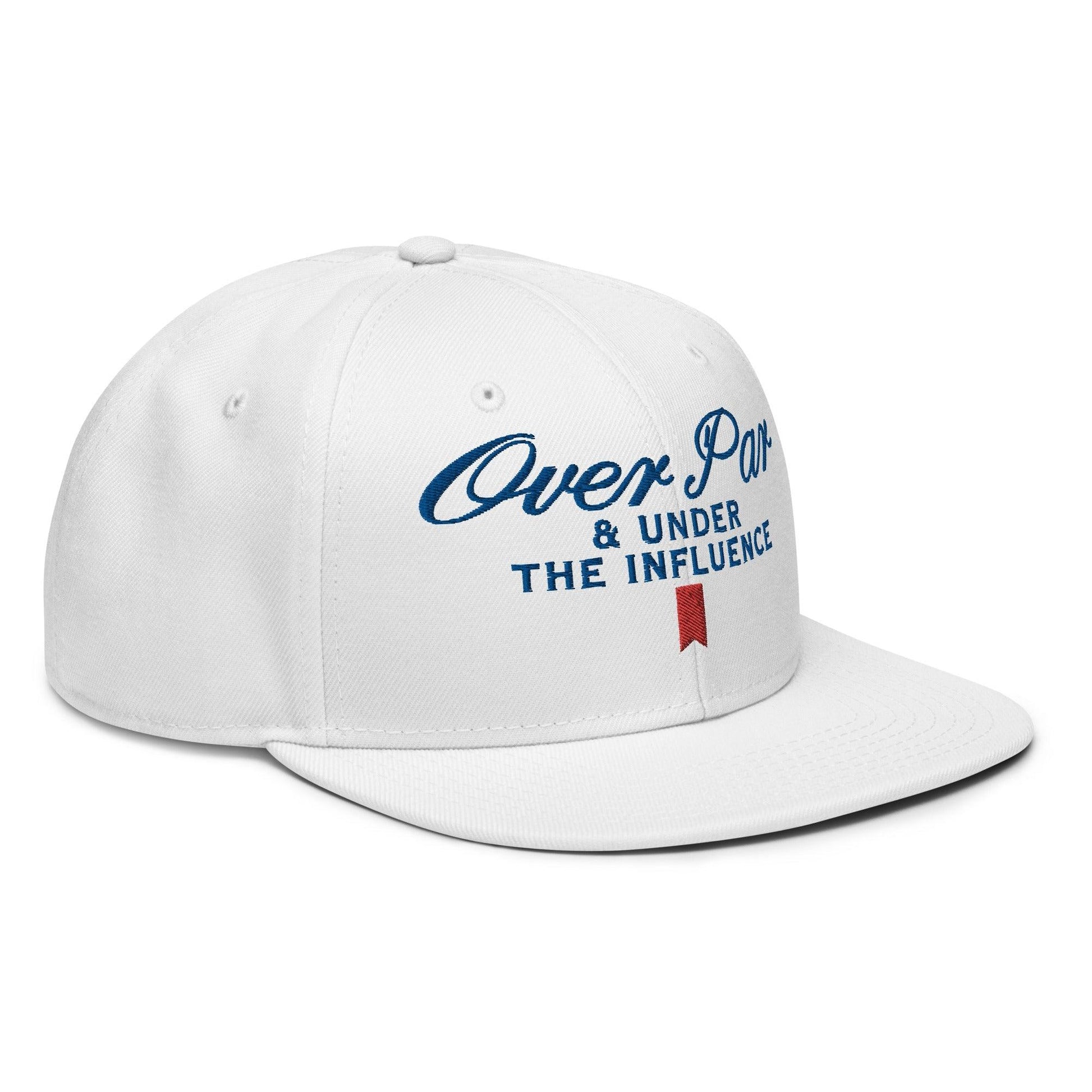 Over Par and Under the Influence Flat Bill Brim Snapback Hat - White - Headwear