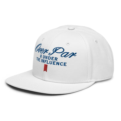 Over Par and Under the Influence Flat Bill Brim Snapback Hat - White - Headwear